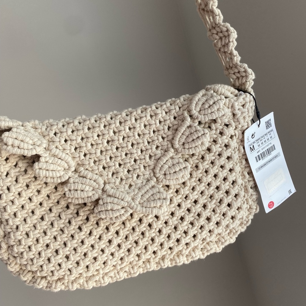 Last one🚨 Zara Macrame Knit Shell Cotton Shoulder Bag Handbag Purse Cream NWT - Picture 9 of 16